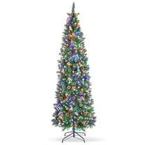 6ft Pre-Lit Artificial Pencil Christmas Tree with 240 Multi-Color Lights，560 Branch Tips and 24 Pine Cones