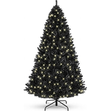 6ft Pre-Lit Black Christmas Tree, Full Artificial Holiday Decoration for Home, Office, Party Decoration w/ 947 Branch Tips, 250 Lights, Metal Hinges, Foldable Base