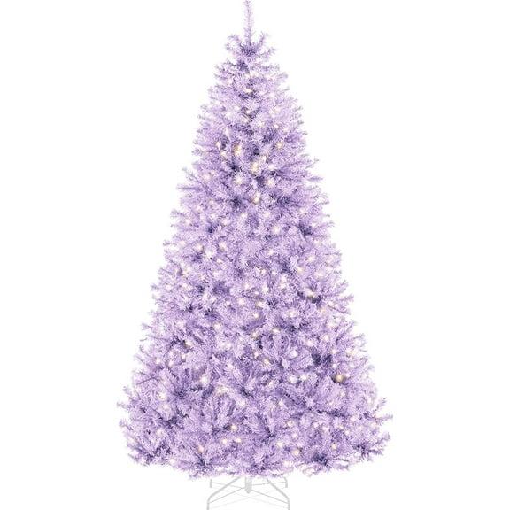 6ft Pre-Lit Lavender Christmas Tree, Full Artificial Holiday Decoration w/ 947 Branch Tips, 250 Lights, Foldable Base