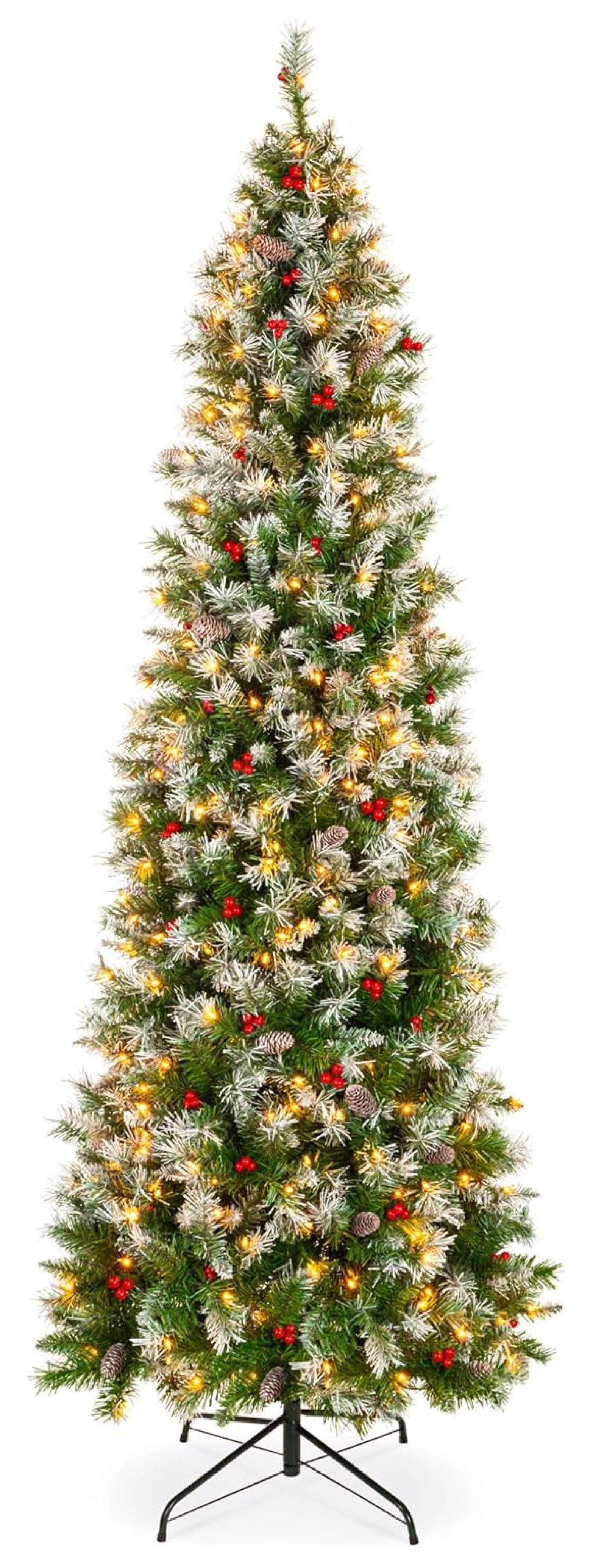 6ft Pre-Lit Frosted Pencil Christmas Tree with Pine Cones and Lights