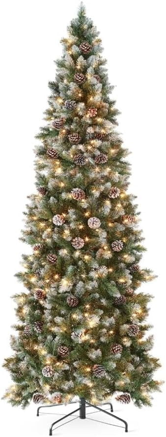 6ft Pre Lit Snow Flocked Artificial Christmas Tree with Warm White LED ...