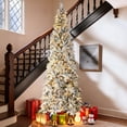 thumbnail image 1 of Qunler 6ft Pre-Lit Snow Flocked Artificial PE+PVC Christmas Tree with 250 Warm White 8 Modes LED Lights, Green, 1 of 9