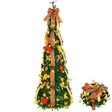 6ft Pop Up Christmas Tree Prelit 150 LED 8 Modes Pre-Decorated Christmas Tree Collapsible Christmas Tree Warm White Light for Christmas Holiday Decoration