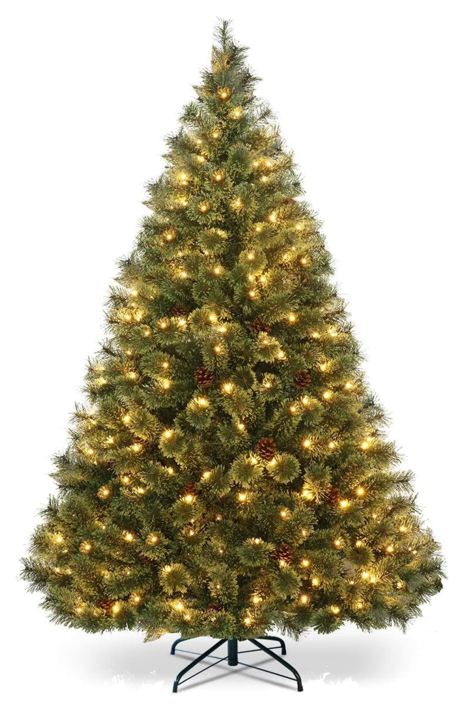 6ft Pre-Lit Pine Christmas Tree with Pine Cones and LED Lights