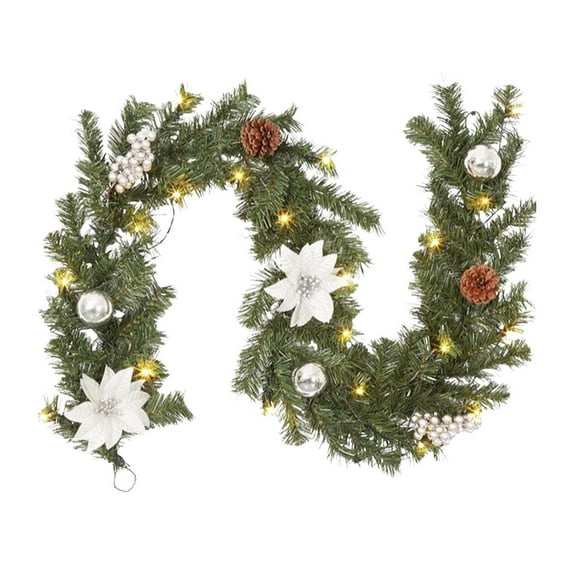 6ft Pre-lit Christmas Garland, Red Berry Pinecone LED Garland, Battery-Operated Waterproof Decor for Fireplace Mantel Thanksgiving Stair Railings