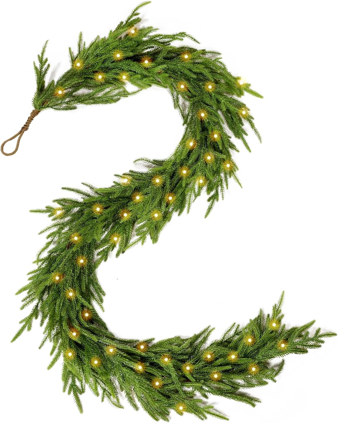 6ft Pre-lit Real Touch Norfolk Pine Prelit Christmas Garland, Winter Greenery Garland for Christmas, Holiday Seasonal Outdoor/Indoor Home Decor, 6FT Long 6 FT