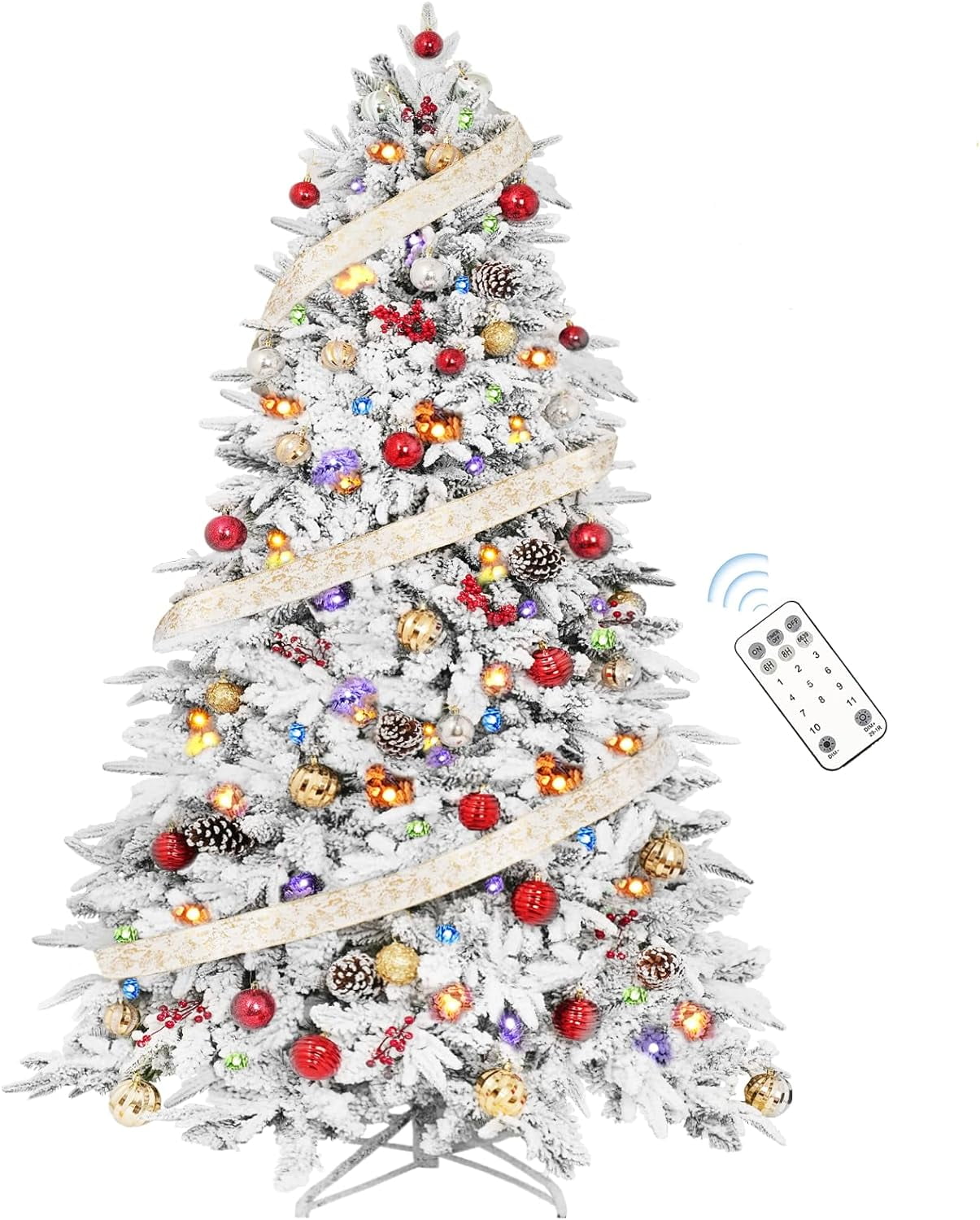 6ft Prelit Snow Flocked Christmas Tree, Pre Decorated White Christmas