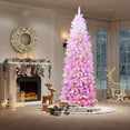 thumbnail image 1 of 6ft Pre-lit Snow Flocked Pencil Christmas Tree Fir Hinged Slim Corner Xmas Tree Holiday Decoration with 250 Incandescent Warm White Lights & 814 Snow Branch Tips, Pink Gradien, 1 of 9