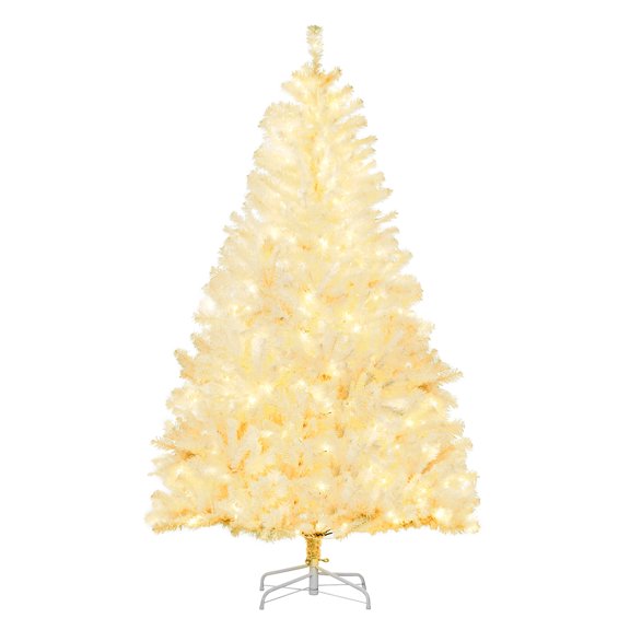 6ft Prelit White Christmas Tree with Warm White LED Lights, Auto Open, Steel Base - Indoor Holiday Decor