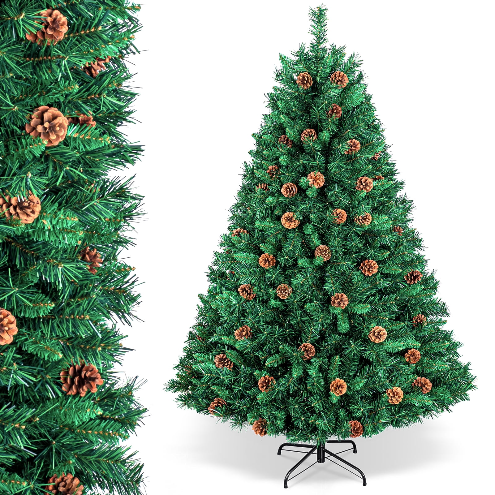6ft Premium Hinged Artificial Holiday Christmas Tree with Pinecones