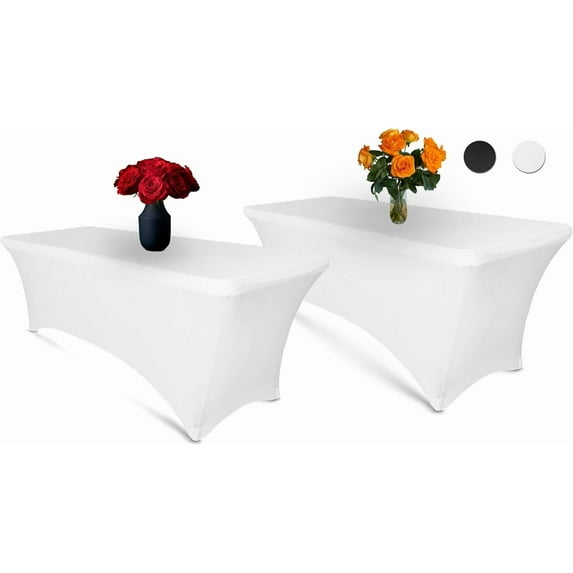 6ft Rectangular Tablecloth Fitted Cover White Spandex Linen Table Cover ...