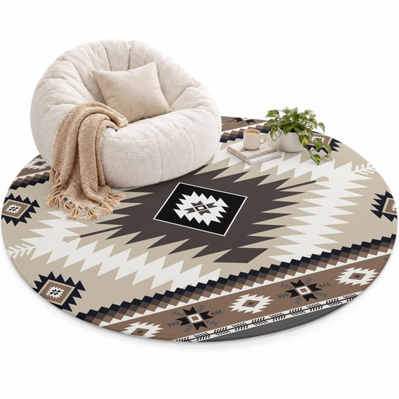 6ft Round Area Rug Brown Boho Geometric Soft Throw Rugs Washable Rug ...