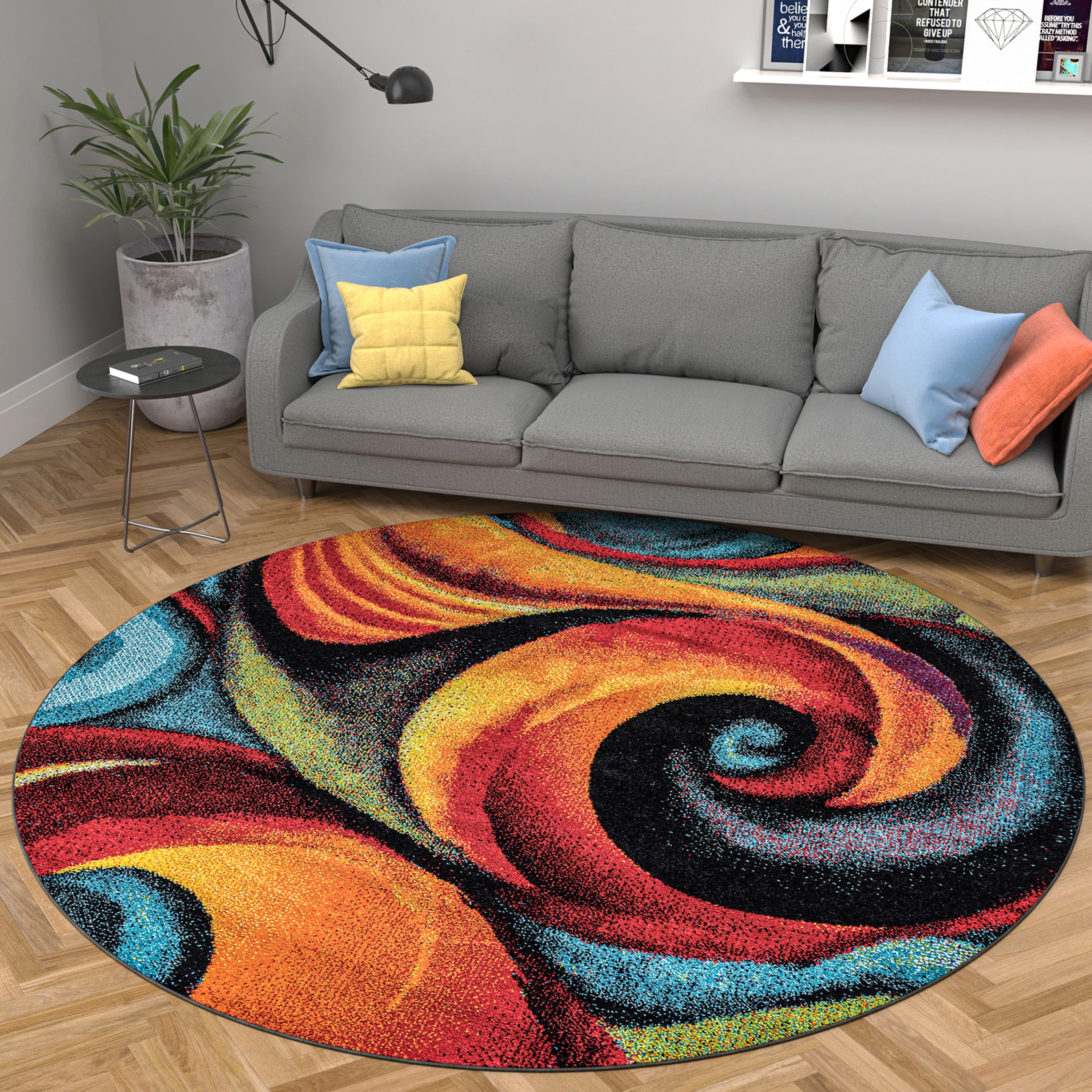 6ft Round Contemporary MultiColor Round Area Rugs for Living Room