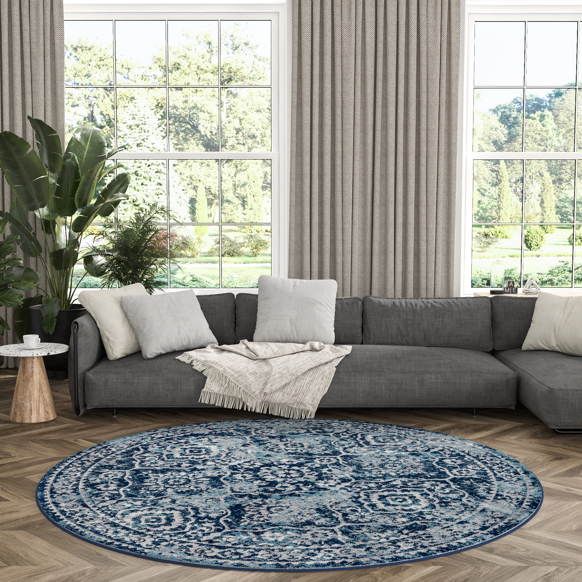 6ft Round Modern Blue Round Area Rugs for Living Room | Bedroom Rug | Dining Room Rug | Indoor Entry or Entryway Rug | Kitchen Rug | Alfombras para Salas 5'3'' Round