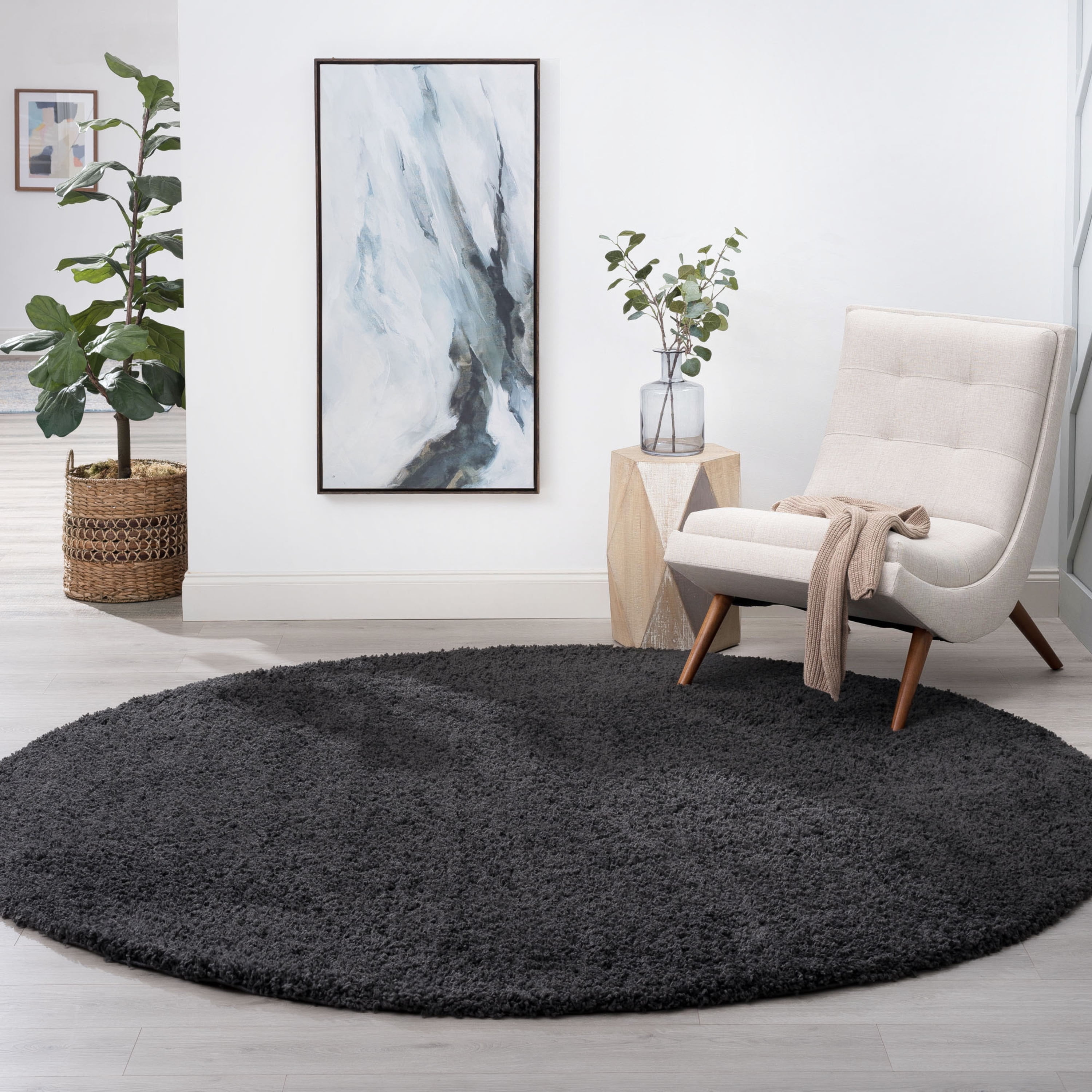 6ft Round Modern Dark Gray Round Area Rugs for Living Room | Bedroom Rug | Dining Room Rug | Indoor Entry or Entryway Rug | Kitchen Rug | Alfombras para Salas 5'3'' Round