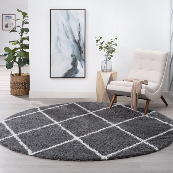 6ft Round Modern Gray Round Area Rugs for Living Room | Bedroom Rug | Dining Room Rug | Indoor Entry or Entryway Rug | Kitchen Rug | Alfombras para Salas 5'3'' Round