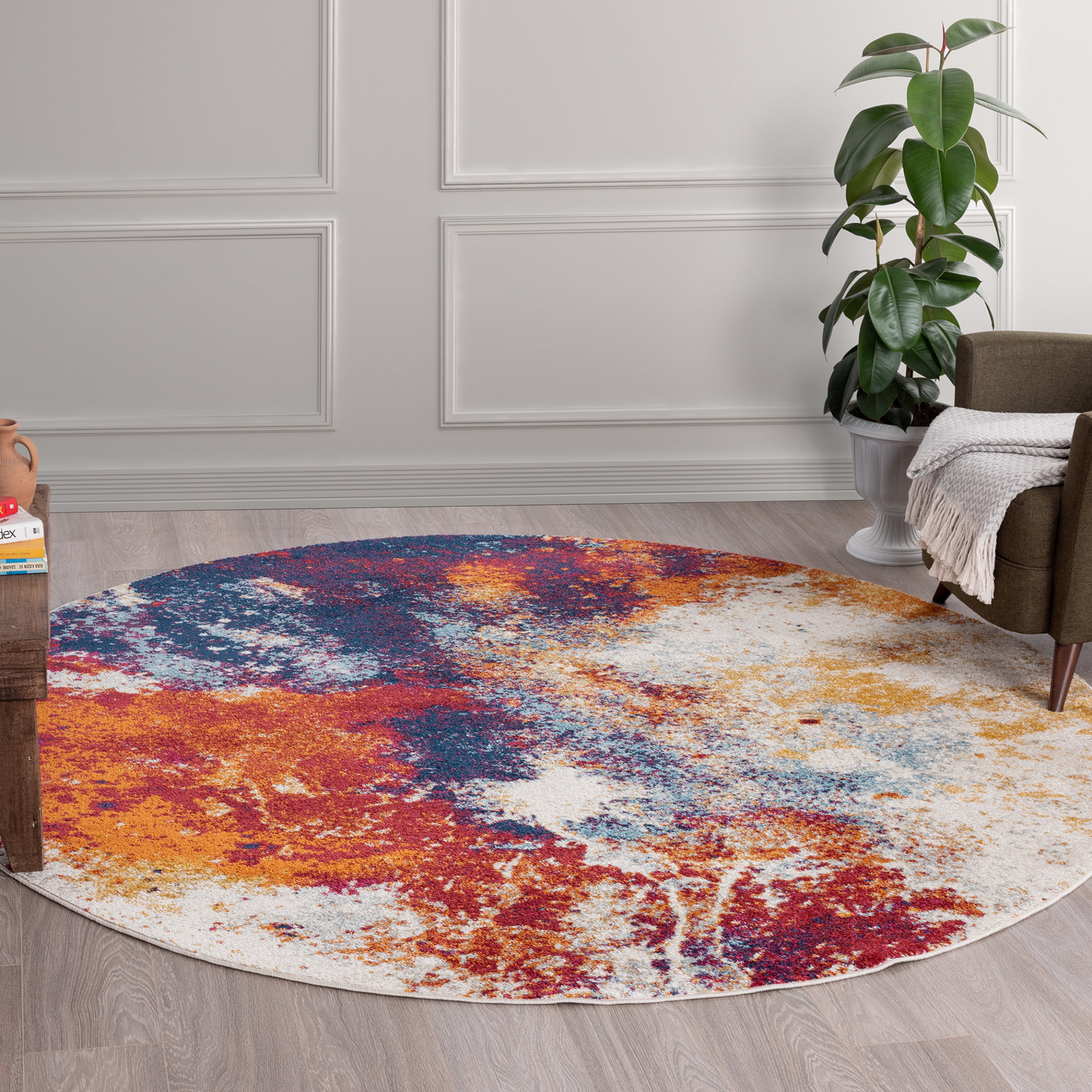 6ft Round Modern Multi-Color Round Area Rugs for Living Room | Bedroom ...