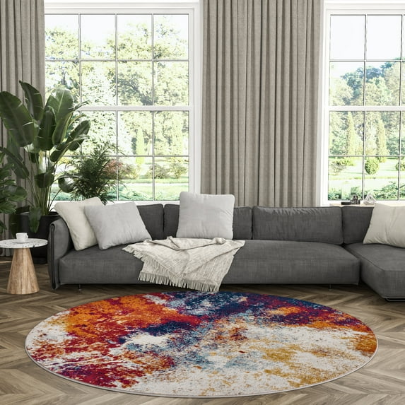 6ft Round Modern Multi-Color Round Area Rugs for Living Room | Bedroom Rug | Dining Room Rug | Indoor Entry or Entryway Rug | Kitchen Rug | Alfombras para Salas 5'3'' Round