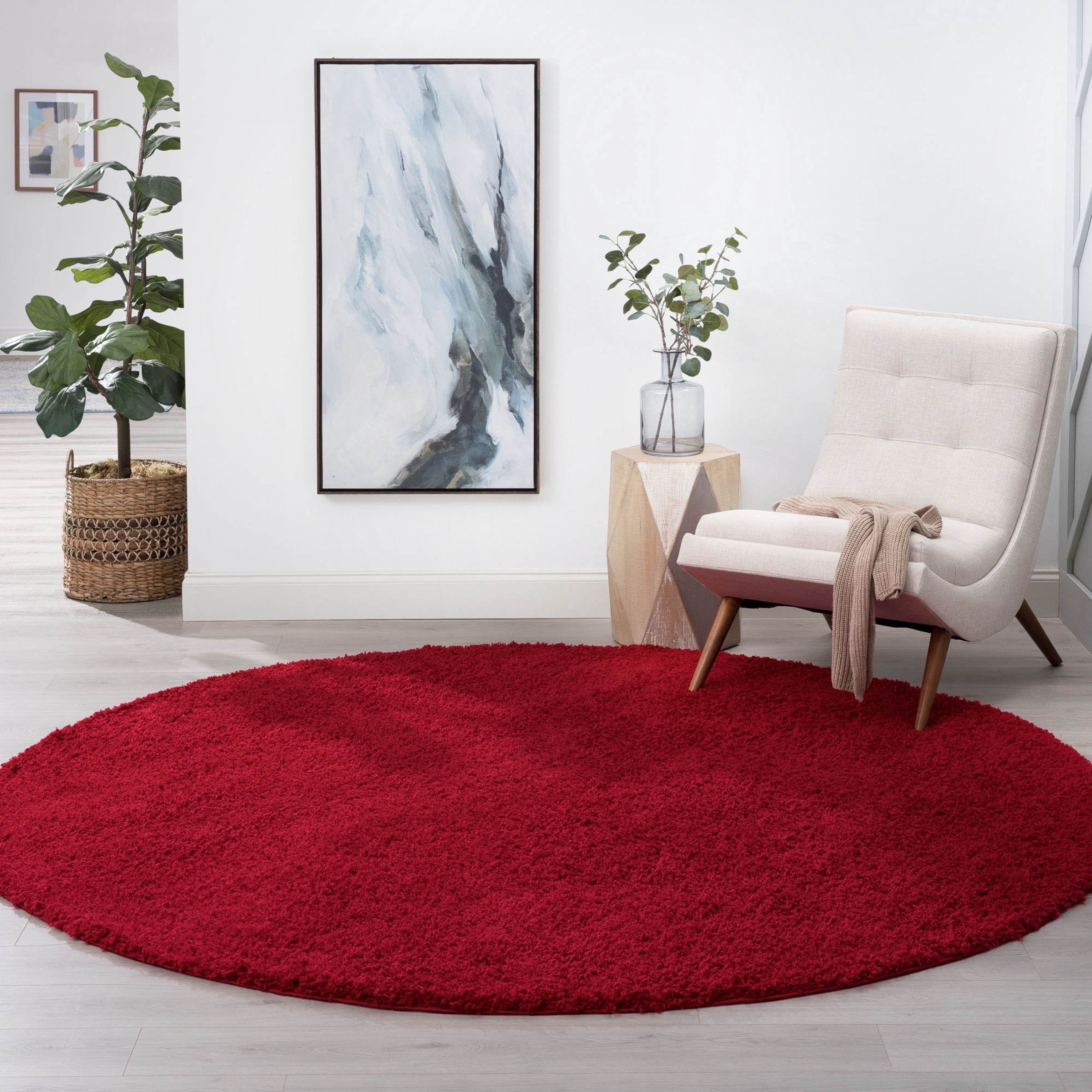 6ft Round Modern Red Round Area Rugs for Living Room | Bedroom Rug | Dining Room Rug | Indoor Entry or Entryway Rug | Kitchen Rug | Alfombras para Salas 5'3'' Round