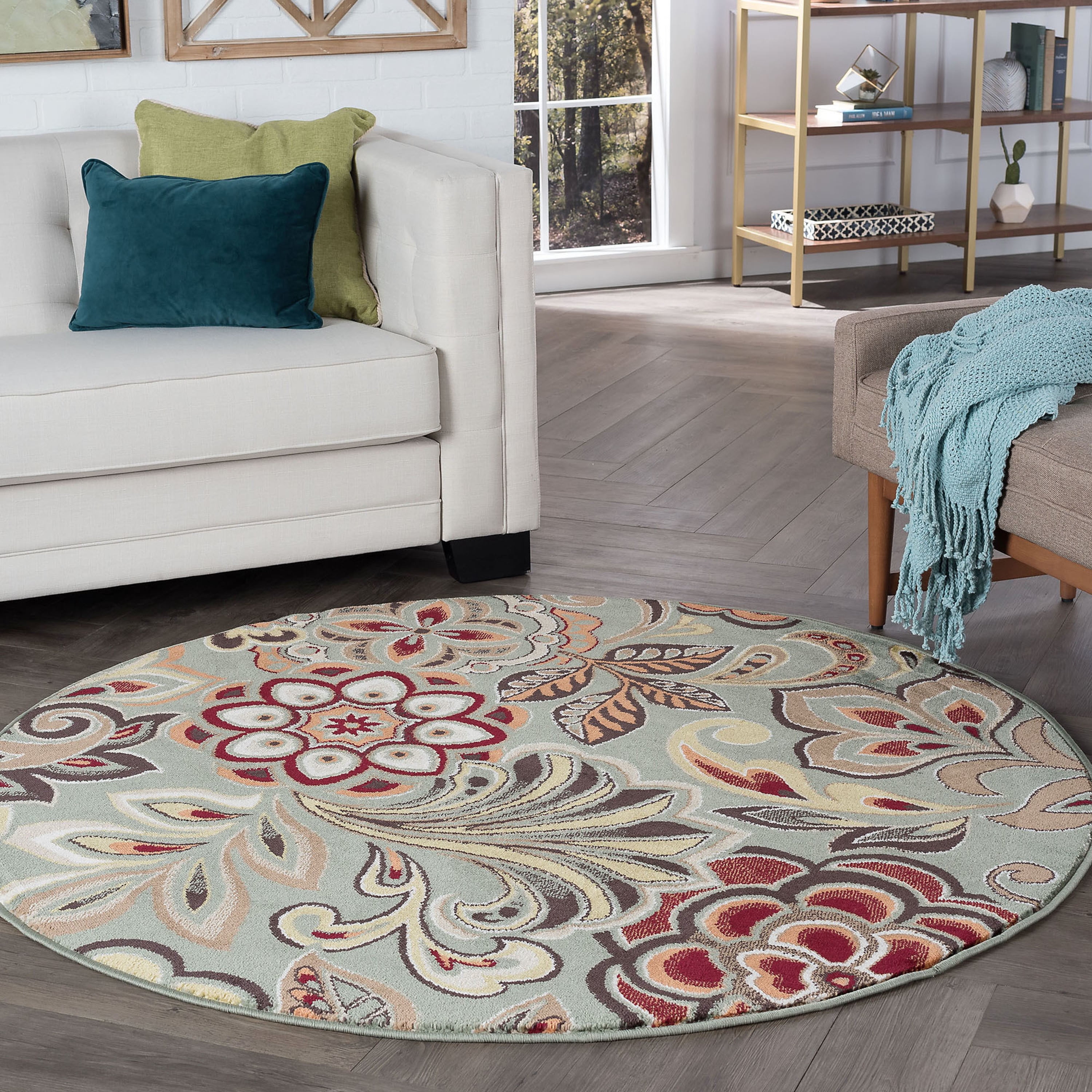 6ft Round Modern Seafoam Round Area Rugs for Living Room Bedroom Rug