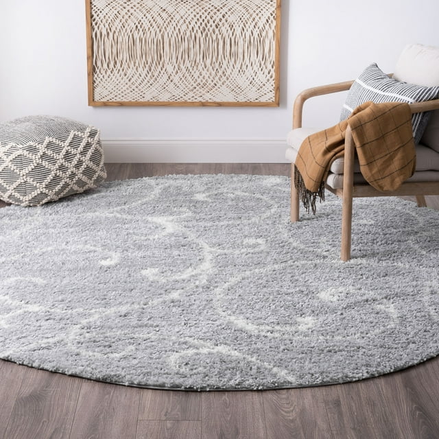 6ft Round Modern Silver Round Area Rugs for Living Room | Bedroom Rug ...