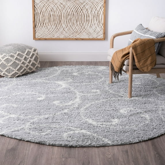 Bliss Rugs Transitional Floral 5'3'' Round Silver and White Polypropylene Indoor Area Rug, 5'3'' Round