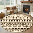 thumbnail image 1 of 6ft Round Rug, Abstract Boho Non-Skid Rubber Backing Large Area Rugs - Living Room Bedroom Home Office, Modern African Ethnic Geometric Beige Indoor Floor Mat Carpets Washable Rug, 1 of 9