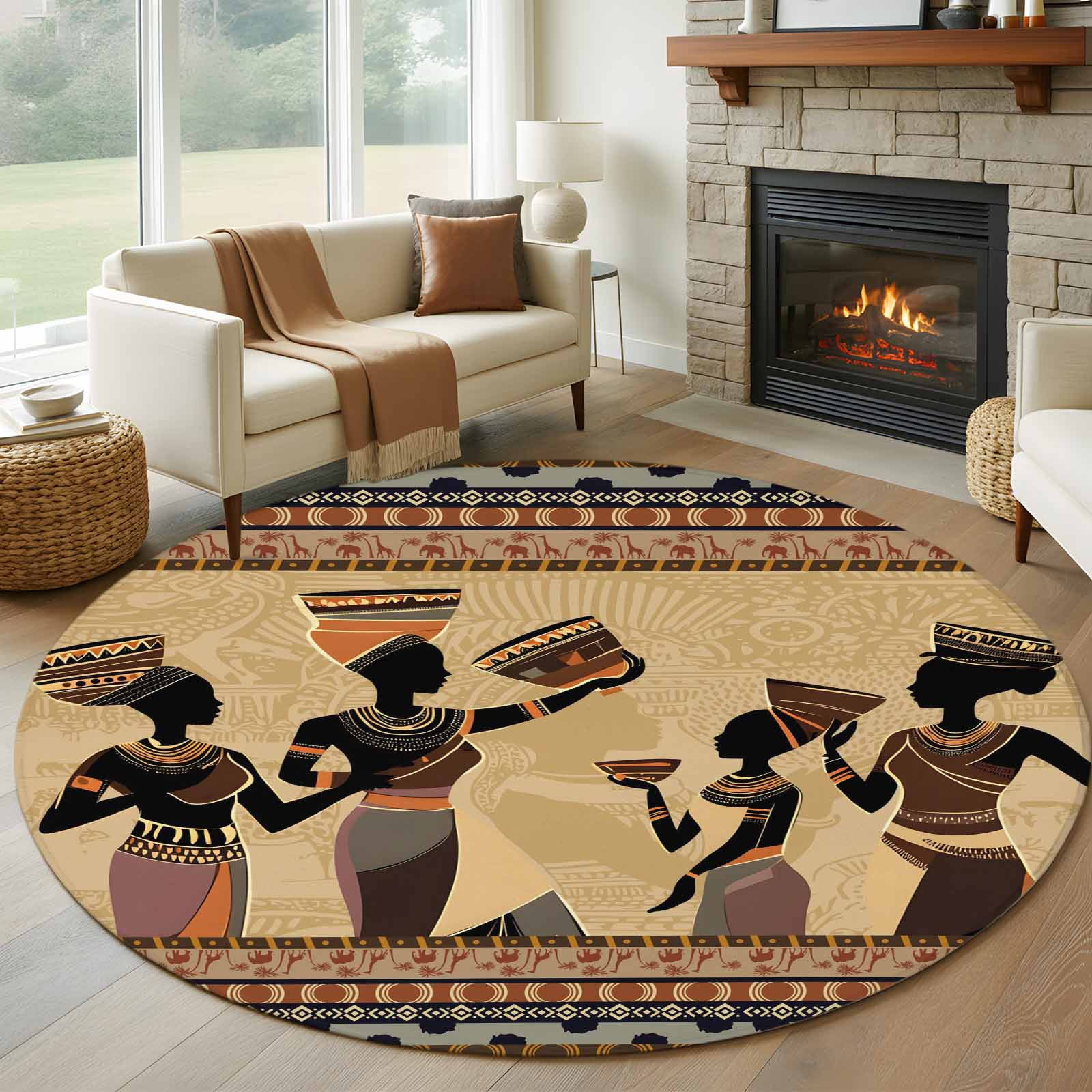 Simple African Rugs 6ft Round Rug, African Women Non-Skid Rubber Backing Large Area Rugs ...