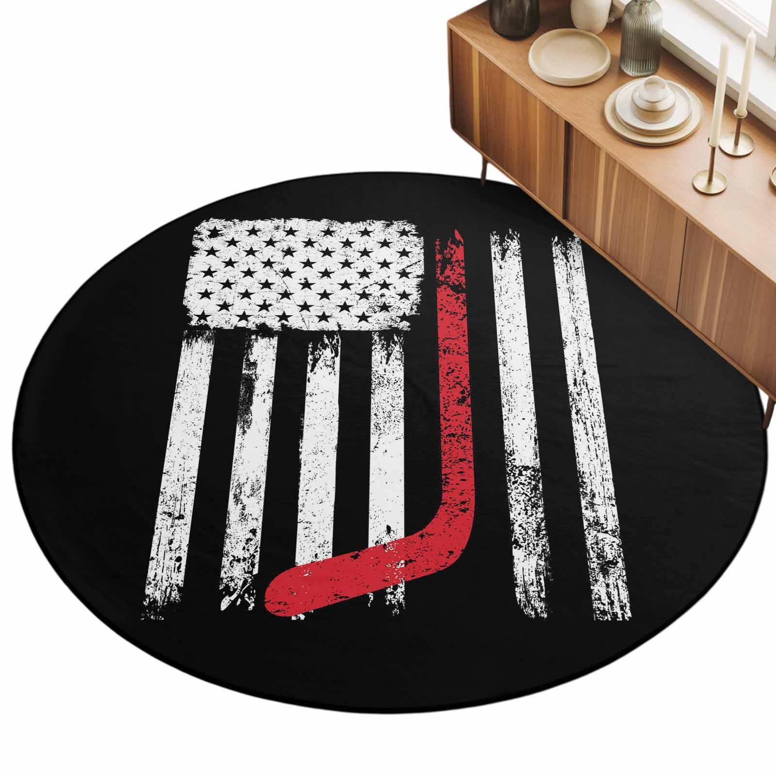 6ft Round Rug Black American Flag Area Rugs for Living Room Bedroom ...