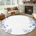 thumbnail image 1 of 6ft Round Rug, Blue Spring Floral Non-Skid Rubber Backing Large Area Rugs - Living Room Bedroom Home Office, Summer Flowers Botanical Indoor Floor Mat Carpets Washable Rug, 1 of 9