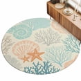 thumbnail image 1 of 6ft Round Rug Coastal Turquoise Area Rugs for Living Room Bedroom Washable Non Slip Circle Rug Ocean Coral Starfish Shell Modern Sea Indoor Floor Carpet for Kitchen Entryway Office Dining Room, 1 of 9