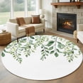 thumbnail image 1 of 6ft Round Rug, Eucalyptus Leaves Non-Skid Rubber Backing Large Area Rugs - Living Room Bedroom Home Office, Sage Green Spring Summer Botanical Indoor Floor Mat Carpets Washable Rug, 1 of 9