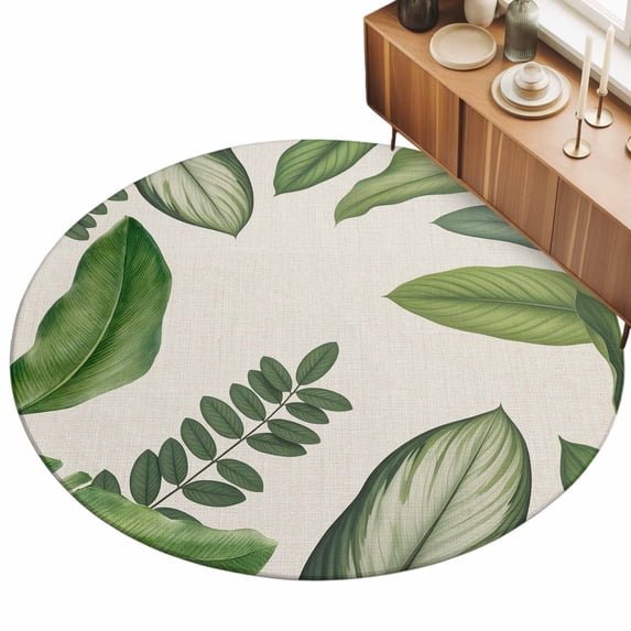 6ft Round Rug Green Leaves Area Rugs for Living Room Bedroom Washable ...