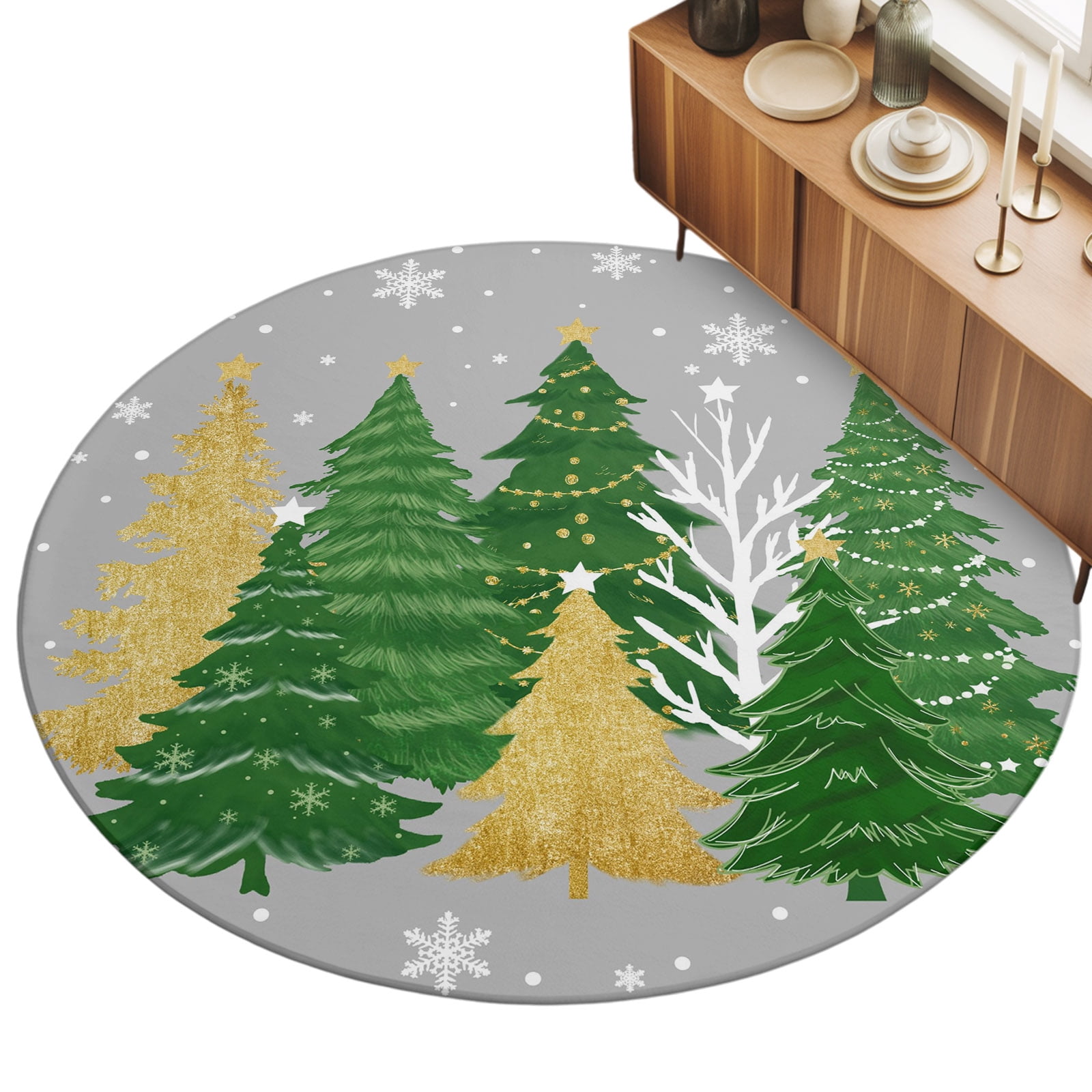6ft Round Rug Grey Christmas Tree Area Rugs for Living Room Bedroom ...