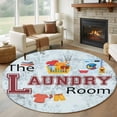 thumbnail image 1 of 6ft Round Rug, Laundry Room Non-Skid Rubber Backing Large Area Rugs - Living Room Bedroom Home Office, Blue Cartoon Washing Machine Clothes Indoor Floor Mat Carpets Washable Rug, 1 of 9