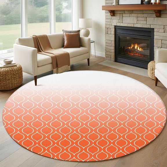 6ft Round Rug, Morocco Orange Non-Skid Rubber Backing Large Area Rugs - Living Room Bedroom Home Office, Modern Geometric Gradient Simple Indoor Floor Mat Carpets Washable Rug