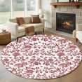 thumbnail image 1 of 6ft Round Rug, Red Boho Flower Non-Skid Rubber Backing Large Area Rugs - Living Room Bedroom Home Office, Vintage Paisley Farmhouse Pattern Indoor Floor Mat Carpets Washable Rug, 1 of 9