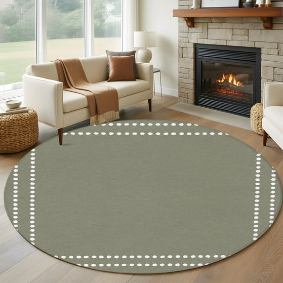 Green Solid Pattern Rug 6ft Round Rug, Sage Green Solid Color Non-Skid Rubber Backing Large ...