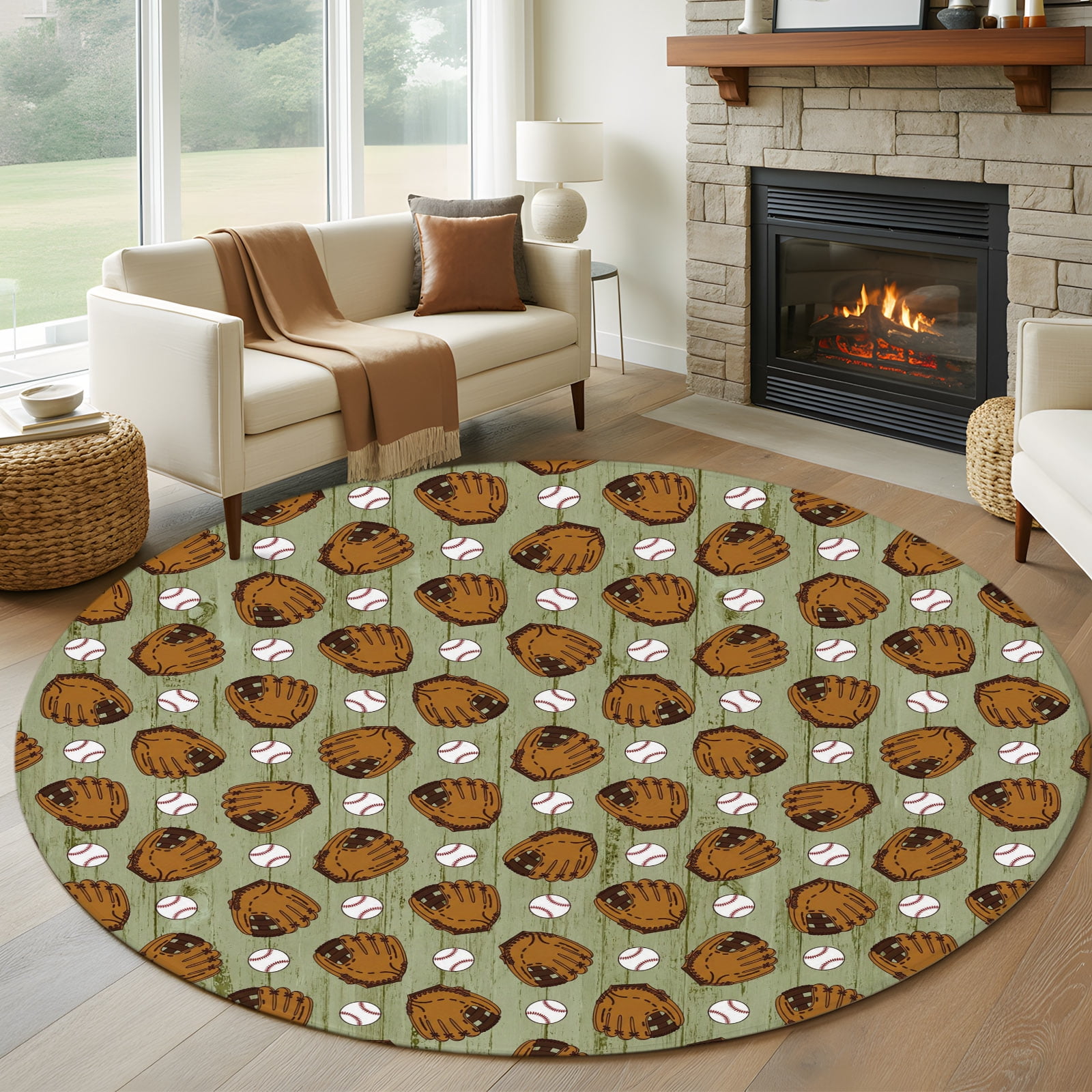 6ft Round Rug, Sage Green Sport Non-Skid Rubber Backing Large Area Rugs ...