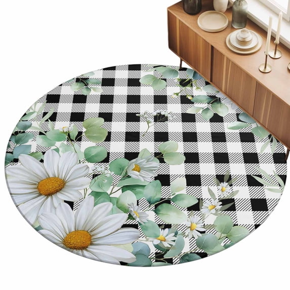 6ft Round Rug Spring Floral Area Rugs for Living Room Bedroom Washable ...