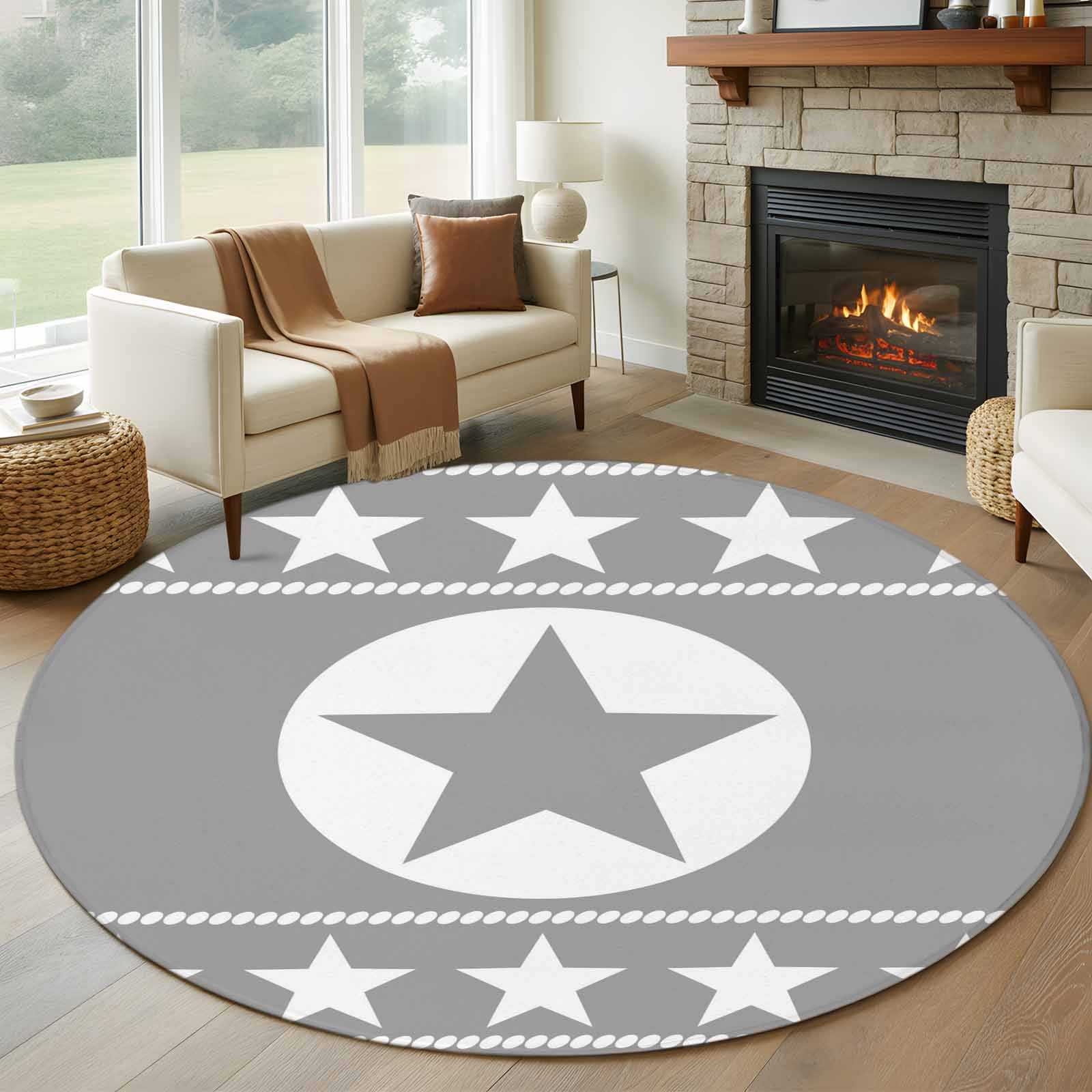 6ft Round Rug, Western Star Ethnic Non-Skid Rubber Backing Large Area ...