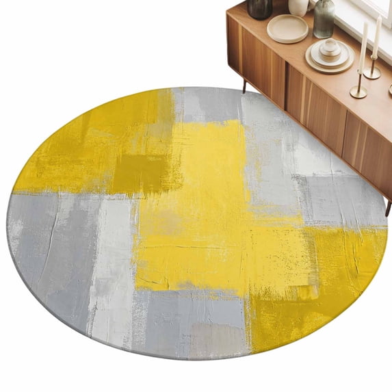 6ft Round Rug Yellow Abstract Area Rugs for Living Room Bedroom ...