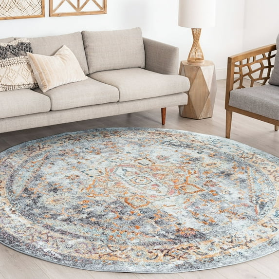 Bliss Rugs Vintage Traditional Oriental Round Rug for Living Room, Dining Room | Blue, 5'3''Round