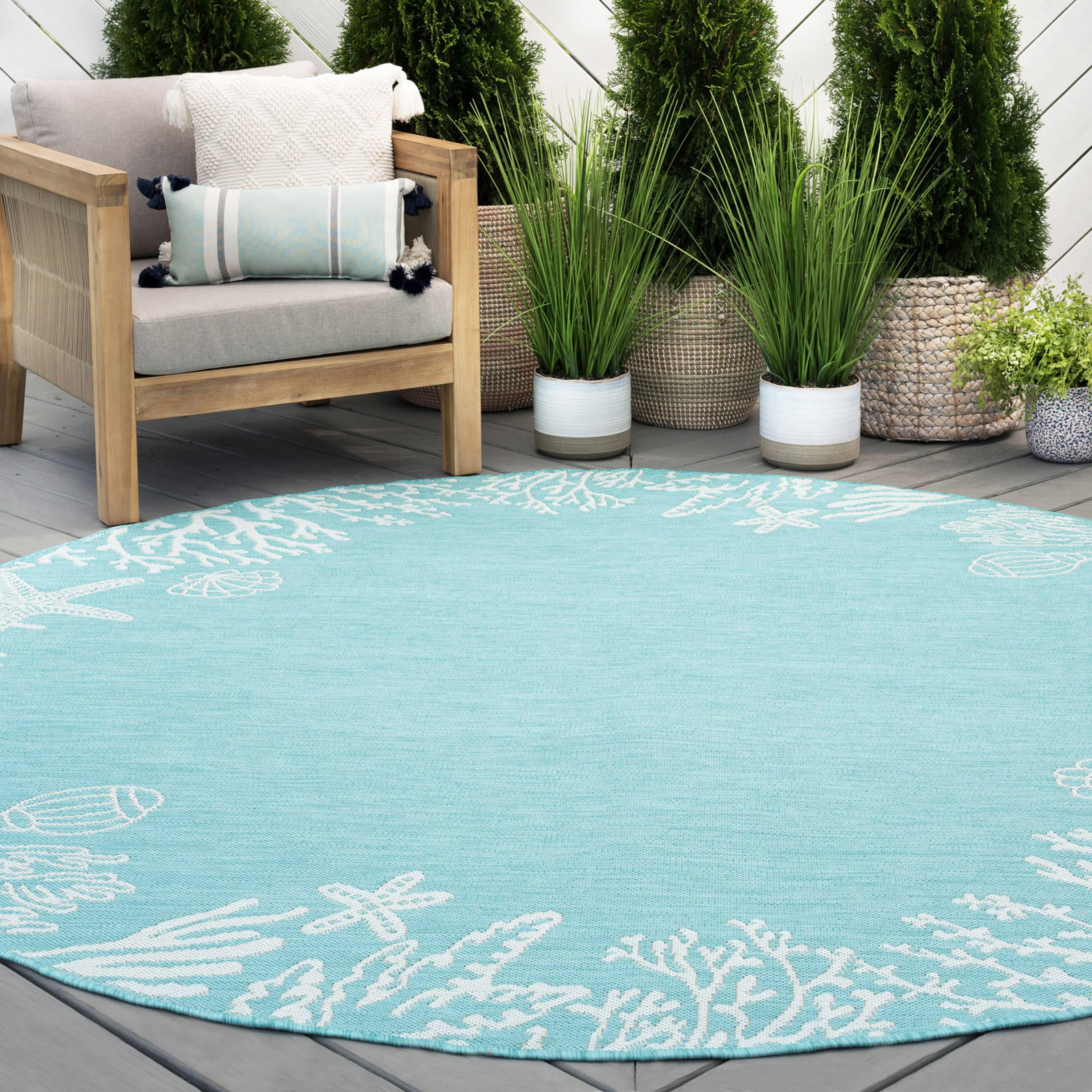 6ft Round Water Resistant, Indoor Outdoor Rugs for Patios, Front Door ...