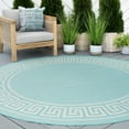 thumbnail image 1 of 6ft Round Water Resistant, Indoor Outdoor Rugs for Patios, Front Door Entry, Entryway, Deck, Porch, Balcony | Outside Area Rug for Patio | Aqua, Greek Key | Size: 5'3'' Round, 1 of 6