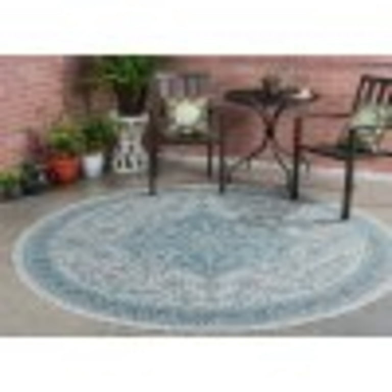 6ft Round Water Resistant, Indoor Outdoor Rugs for Patios, Front