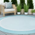 thumbnail image 1 of 6ft Round Water Resistant, Indoor Outdoor Rugs for Patios, Front Door Entry, Entryway, Deck, Porch, Balcony | Outside Area Rug for Patio | Aqua, Solid Border | Size: 5'3'' Round, 1 of 6