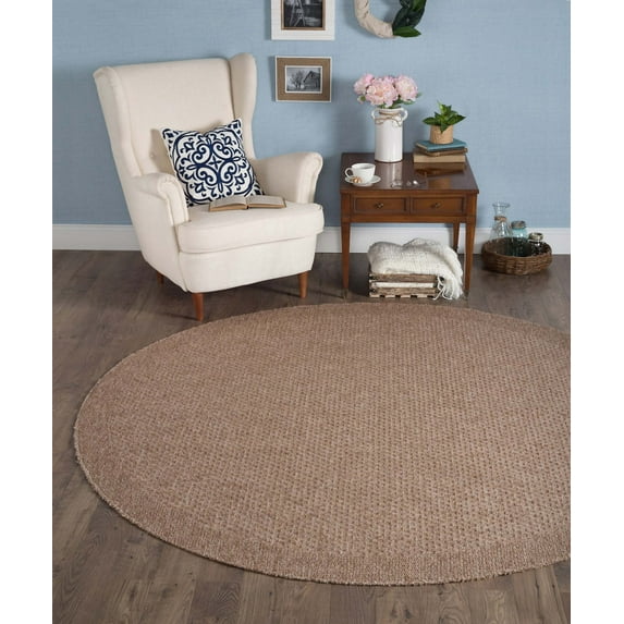 6ft Round Water Resistant, Indoor Outdoor Rugs for Patios, Front Door Entry, Entryway, Deck, Porch, Balcony | Outside Area Rug for Patio | Beige, Solid | Size: 5'1'' Round