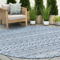 thumbnail image 1 of 6ft Round Water Resistant, Indoor Outdoor Rugs for Patios, Front Door Entry, Entryway, Deck, Porch, Balcony | Outside Area Rug for Patio | Blue, Moroccan | Size: 5'3'' Round, 1 of 6