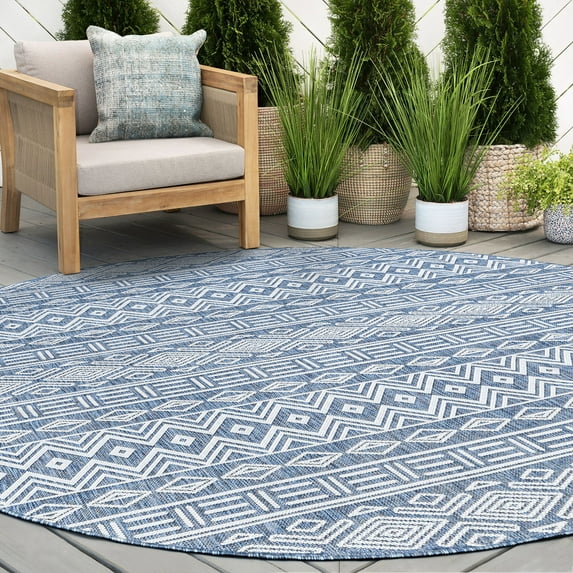 6ft Round Water Resistant, Indoor Outdoor Rugs for Patios, Front Door Entry, Entryway, Deck, Porch, Balcony | Outside Area Rug for Patio | Blue, Moroccan | Size: 5'3'' Round